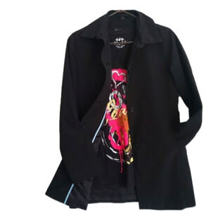 KENNETH COLE "REACTION" BLACK TRENCH 3/4 LENGTH COAT SIZE X-SMALL